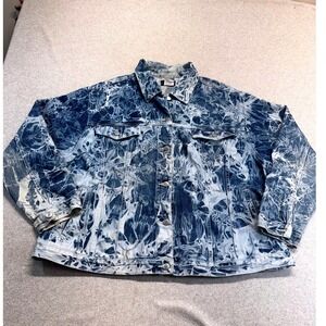 The‎ Blues Womens 3X Denim Jacket Blue White Acid Wash Marble Print Cotton Y2K